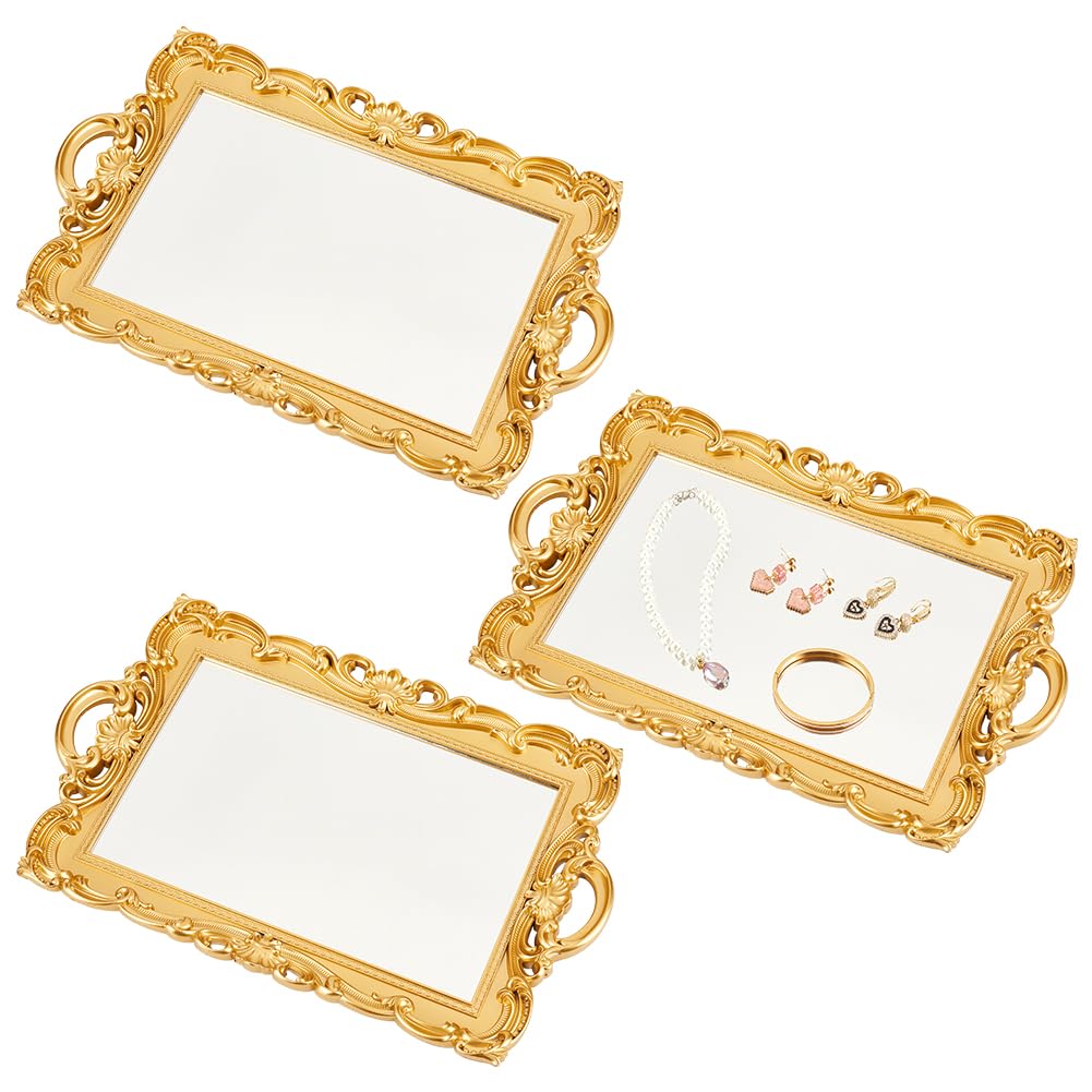UNICRAFTALE Paquete de 3 bandejas rectangulares doradas para espejo de
