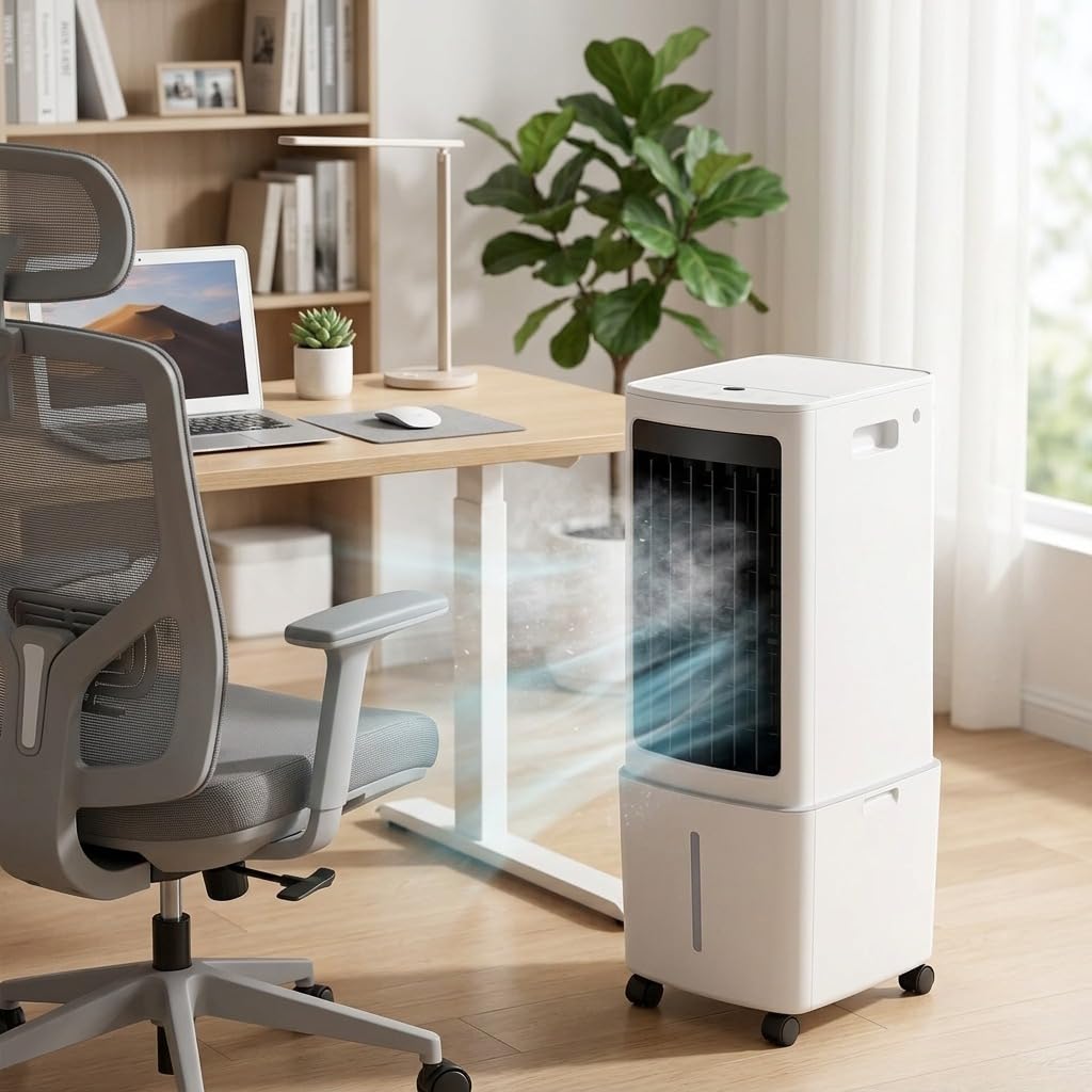 GYLRFA Evaporative Air Cooler with 30Large Tank,3 Speeds & 3 Wind Modes, 120° Oscillation,7.5H Timer,Remote Control,LED Display, Mist & Humidifier Function for Home Office Bedroom white