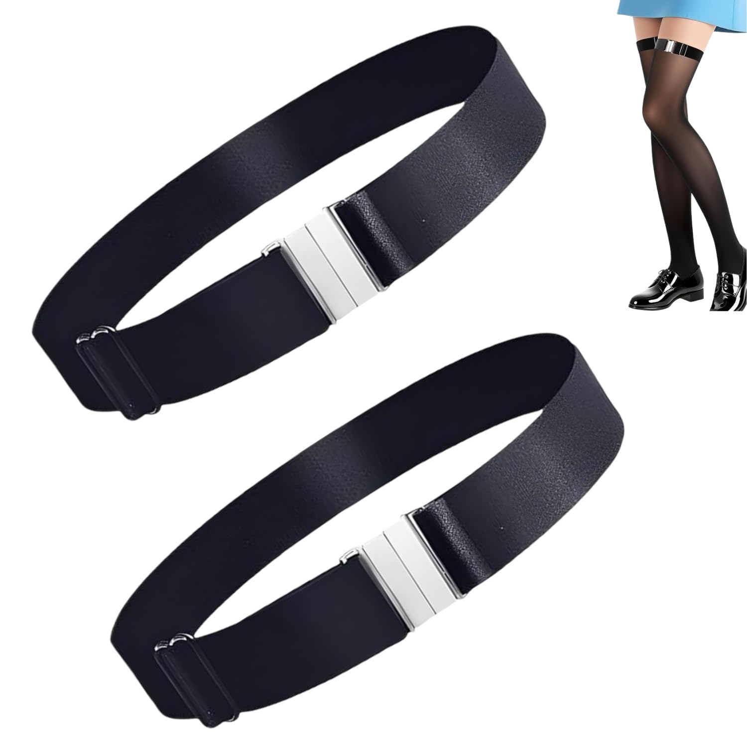 Zpeiran Sock Suspenders,2 Piece Black Elastic Straight Garter Belts Clips Stocking Clamps Suspender Straps Shirt Sock Stays Holder For Party,Prom,Cosplay Everyday(One Size)