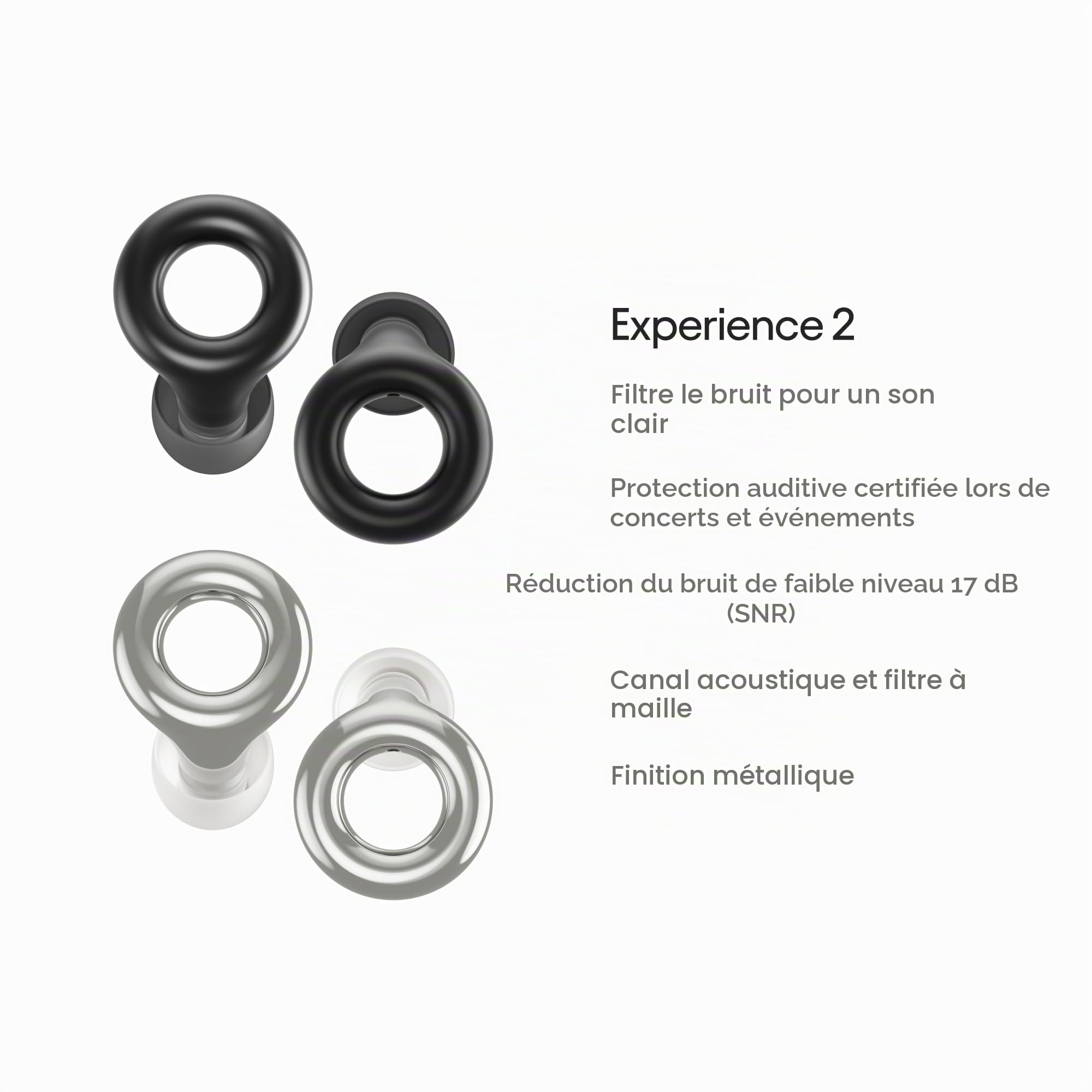Loop Earplugs, coffret Experience Link – Lot de 2x Experience 2 + Link | Bouchons d’oreille réutilisables pour la sensibilité au bruit, les concerts, spectacles, festivals
