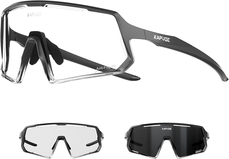 KAPVOE Anti-Beschlag Selbsttönend Fahrradbrille Herren Damen Photochrome Schnelle Brille Sport Sonnenbrille Klar Rennrad Brille Radbrille Sportbrille MTB K164