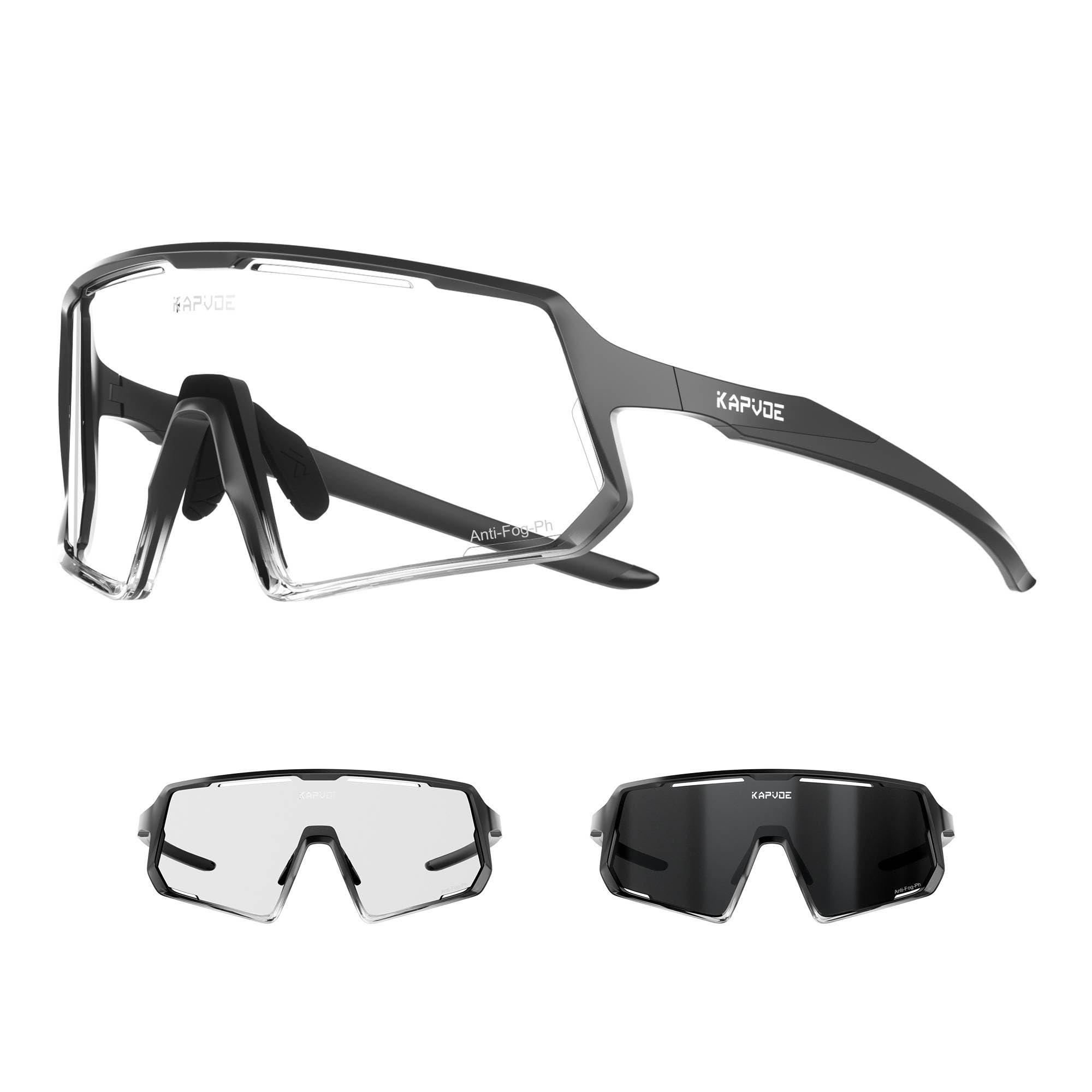 KAPVOE Anti-Beschlag Selbsttönend Fahrradbrille Herren Damen Photochrome Schnelle Brille Sport Sonnenbrille Klar Rennrad Brille Radbrille Sportbrille MTB K164 - 1