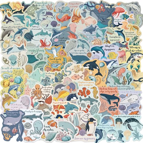 50Pcs Cute Cartoon Ocean Stickers Pack Sea Animal Aesthetics Stickers Vinyl Bulk Sticker for Laptop Water Bottle Phone DIY Decal for Bumper