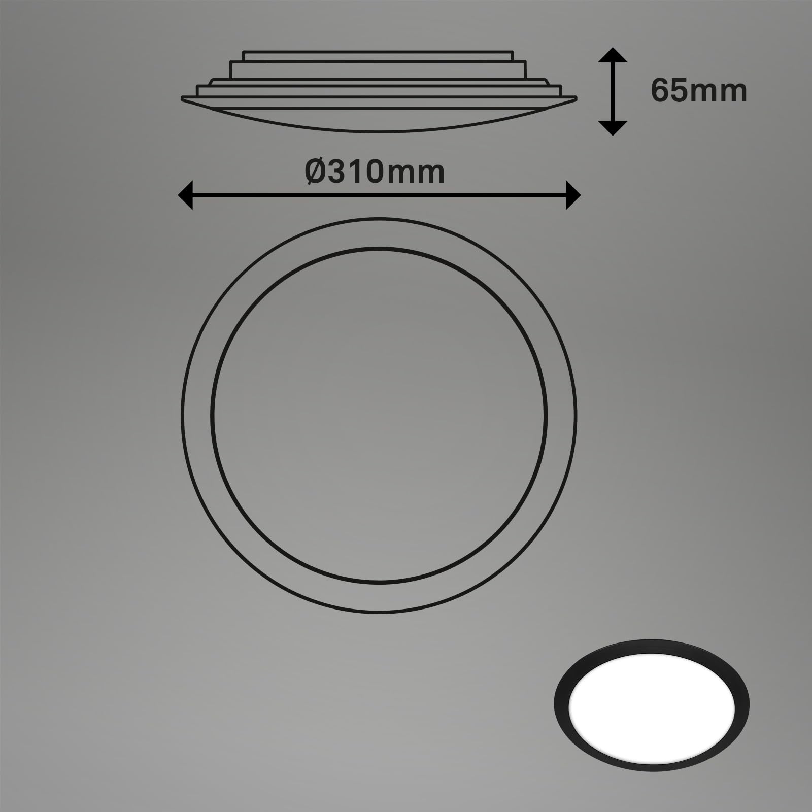 BRILONER - Lámpara de techo para el baño, Lámpara de techo con luz de color blanco neutro, Lámpara LED, Lámpara de baño, Lámpara de baño, IP44 protección contra salpicaduras de agua, 310x65 mm, Negro