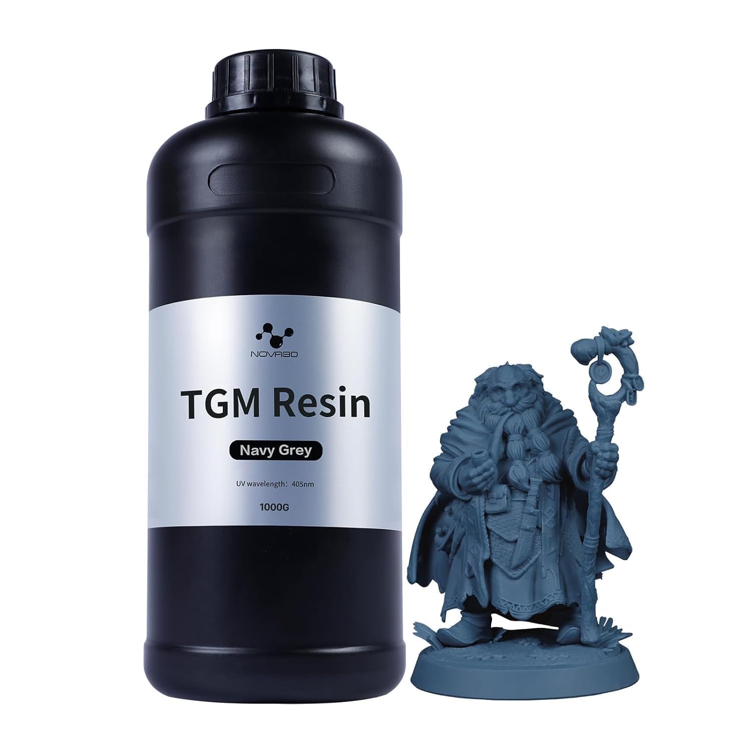 NOVA3D Résine photopolymère TGM 16K, résistance aux chocs et détails ultra-précis, idéal pour les modèles de jeu de société, durcissement rapide, avec une odeur minimale, 1 kg, gris marine