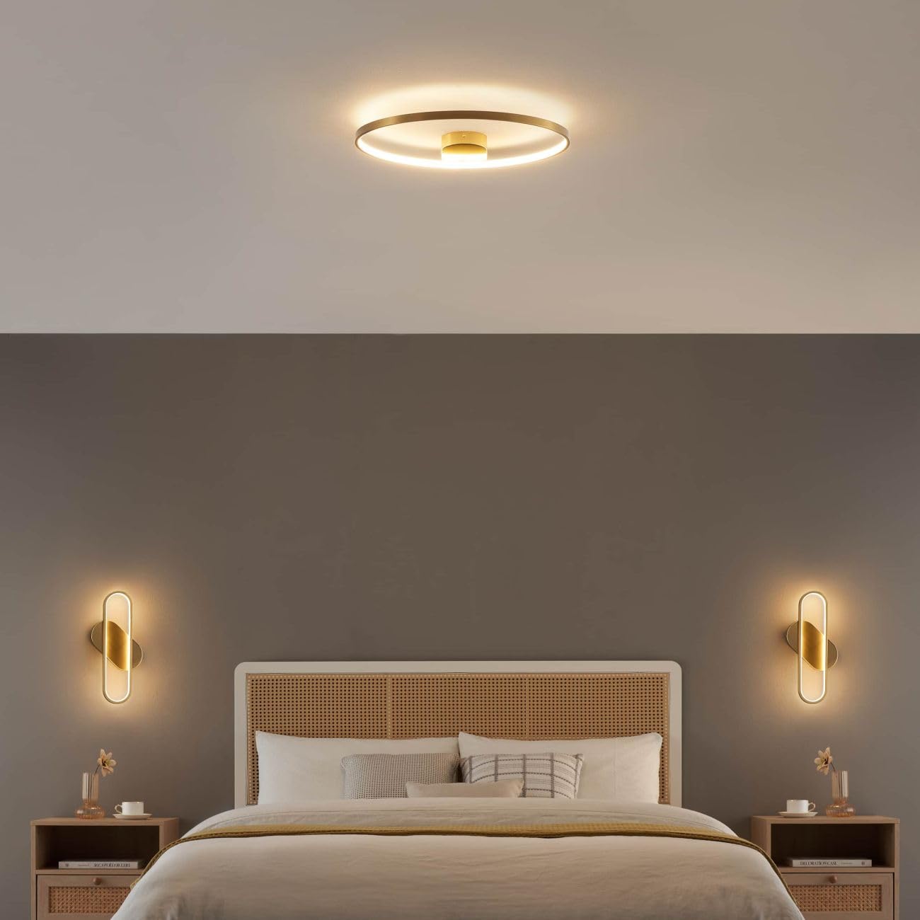 KOSILUM Evelia - Aplique de pared ovalado de diseño dorado (1361 lm, luz blanca cálida), diseño de salón, dormitorio, cocina, pasillo, 1361 lm, LED integrada, IP20 | Luz blanca cálida, 1361 lm, LED incorporado, IP20