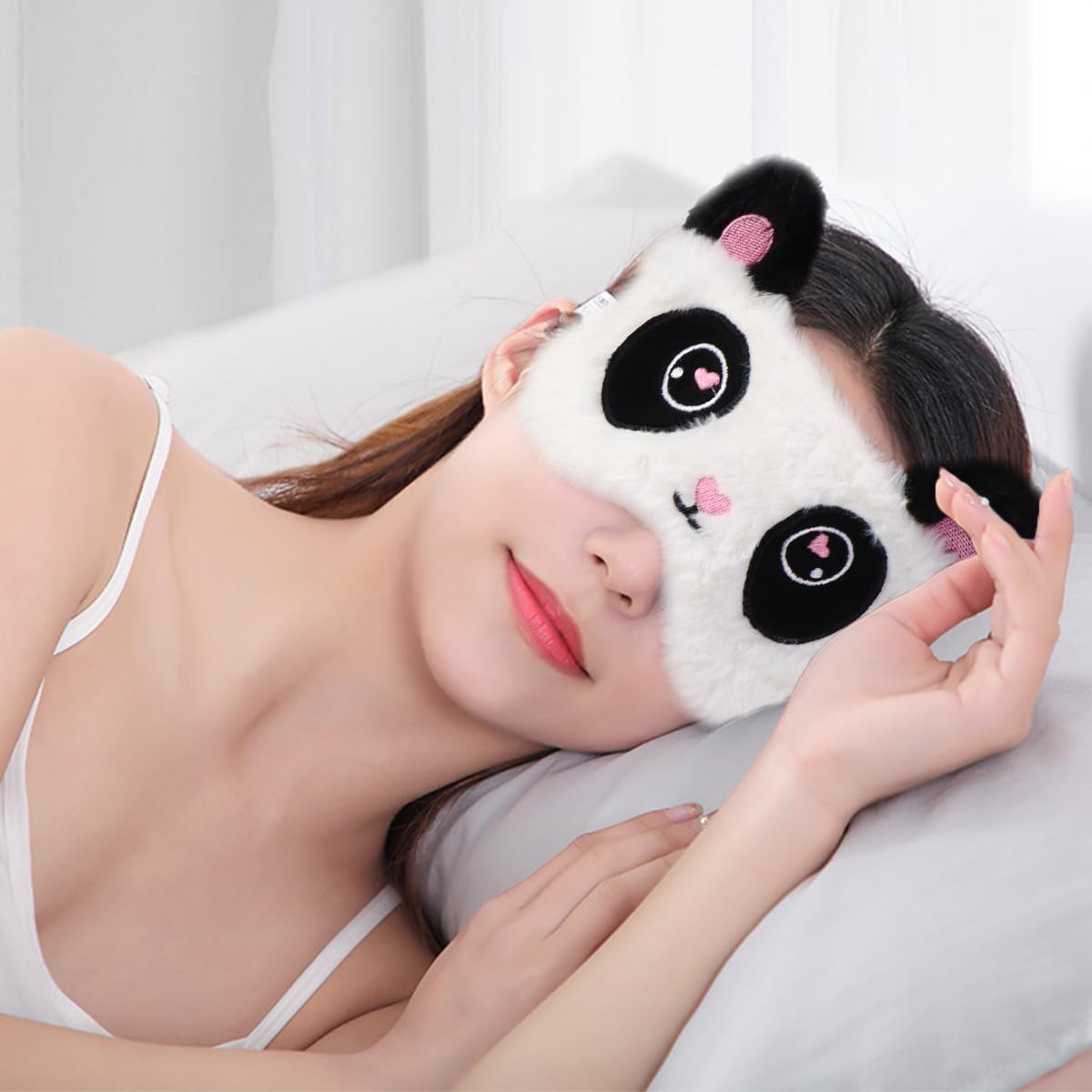 Masque Sommeil Panda Design Doux et Confortable Cache Yeux Occultant pour Dormir Adapté Femmes et Filles Bloque Efficacement la Lumière pour