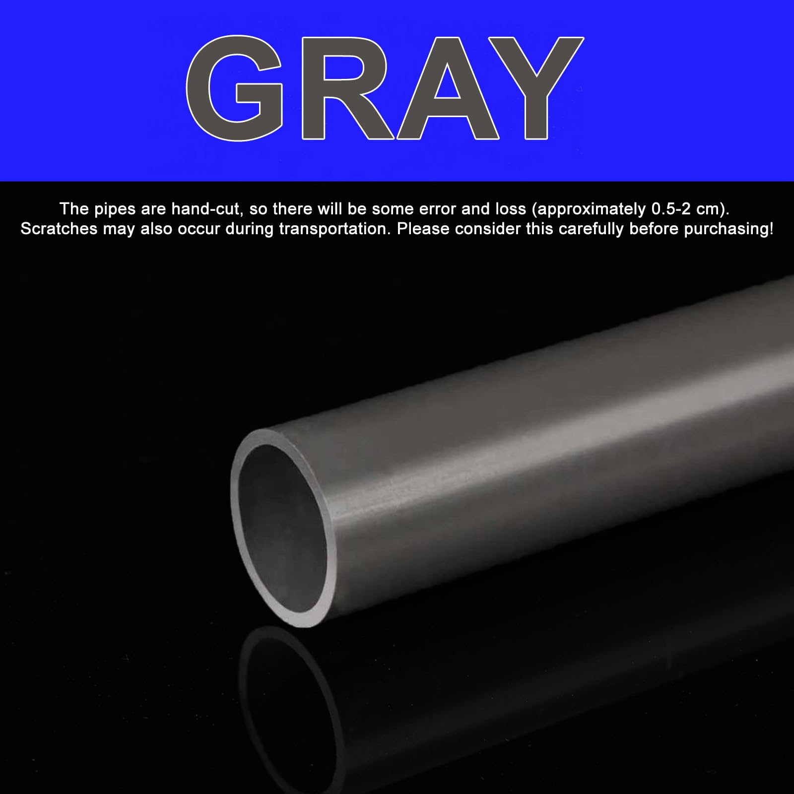 Tube UPVC 40mm x 2mm Épaisseur, Tuyau Plastique Coloré Translucide (Opaque) pour Aquarium, Jardin et Maison DIY, Longueur 0,2m/0,5m/1m/1,5m, Haute Résistance,Gray 1m 5Pcs