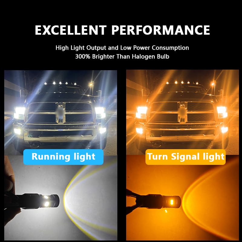ouylycjo 7443 Led Light White and Amber Dual Color T20 7444 7444NA LED Bulbs with Projector for DRL Turn Signal Lights Day Running Light Need Resistors to Avoid Possible Hyper Flash-2PACK