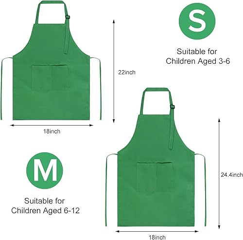 Miniatura 6 de SINLAND Delantal para niños con bolsillo, paquete de 2 delantales de chef para cocinar, hornear, pintar