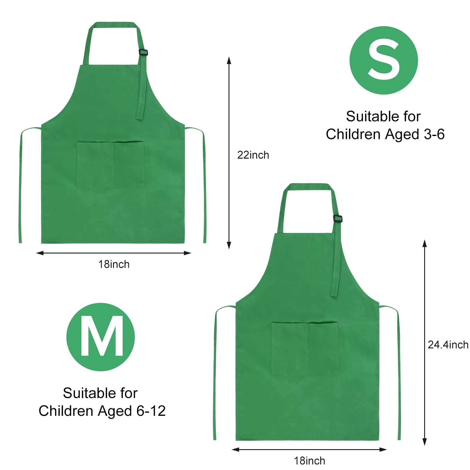 SINLAND Delantal infantil con bolsillo, paquete de 2 delantales de chef para cocinar, hornear y pintar