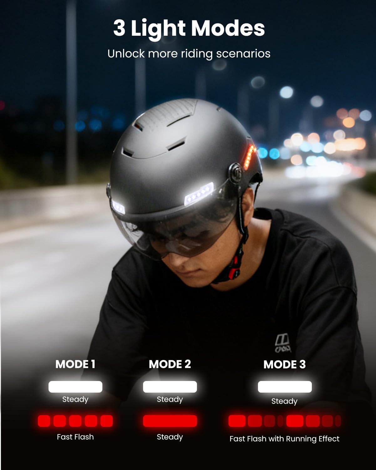 ILM Casco Patinete Electrico Adulto Casco Bicicleta Homologado NTA-8776 CPSC CE con Luz LED Intermitentes & Freno con Visera para Hombre Mujer Modello MB101L