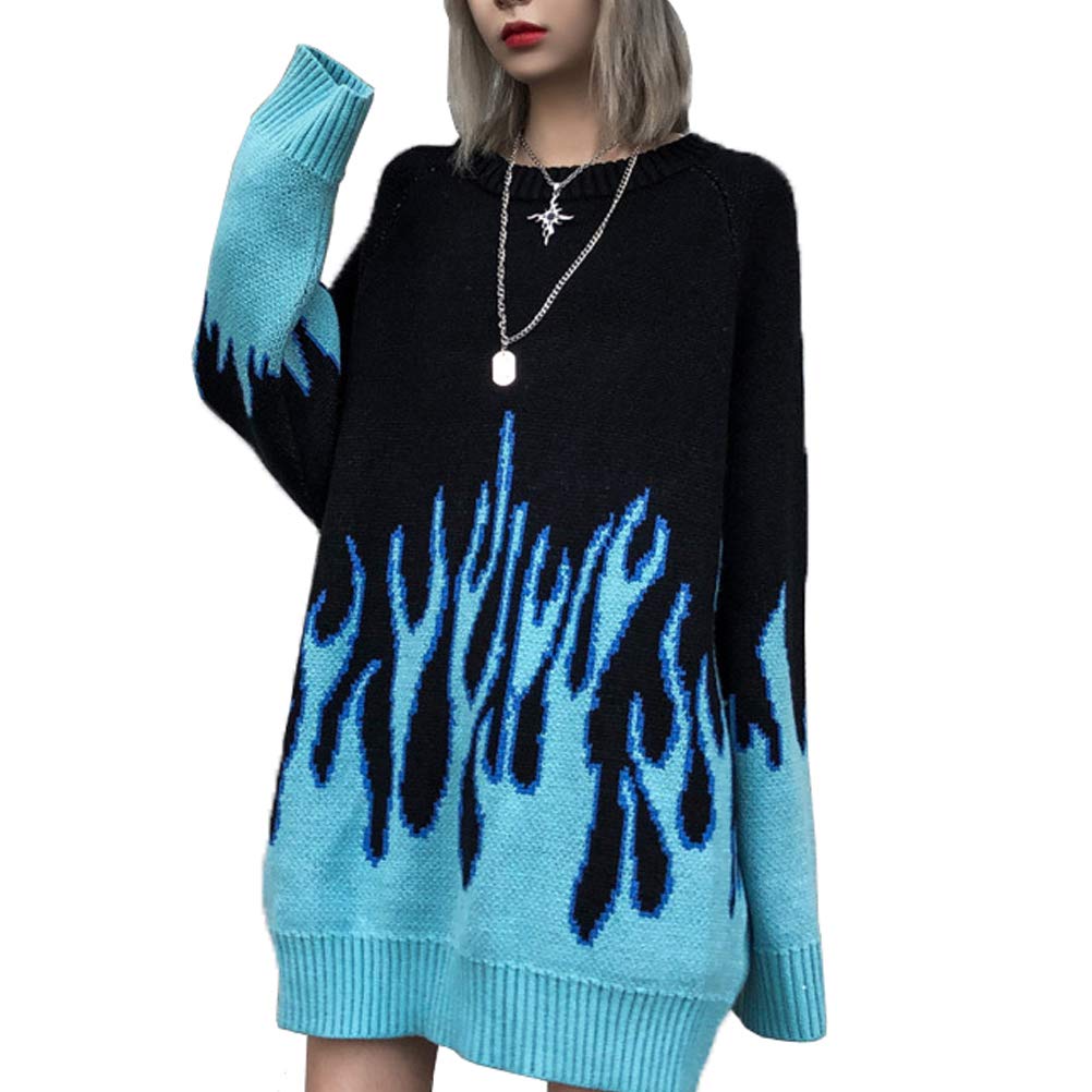 Women Sweater Long Sleeve Flame Bat Sleeve Jumper Oversized Casual Knitting Pullover Tops