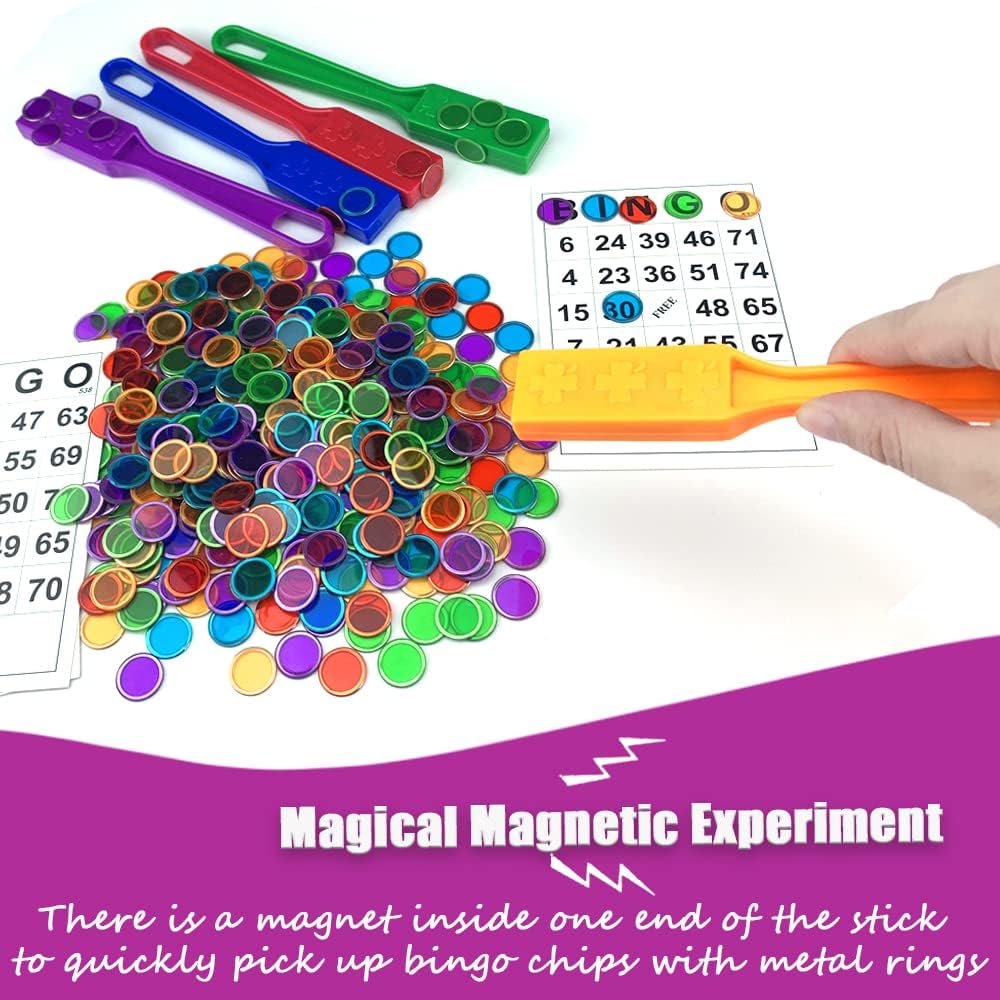 Juego de varillas magnéticas y fichas de bingo, barra magnética, multicolor, de metal, discos, estudios escolares, accesorios educativos, juego familiar Ninght Tokens (6 juegos)