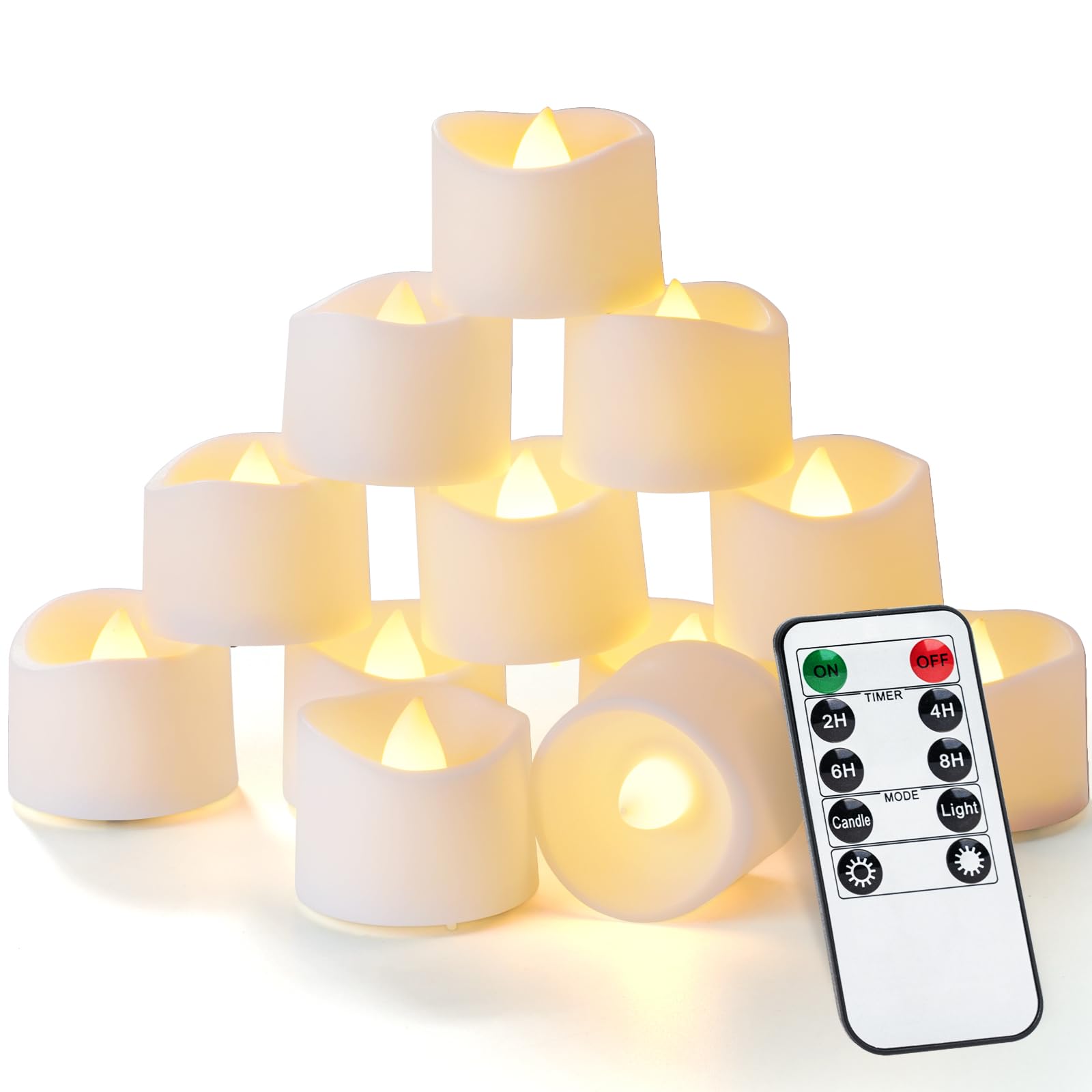 Homemory 12pcs 2/4/6/8 Hours Remote Timer Fake Candles, 400+Hours Flickering Flameless Tealights Battery Operated LED Votive for Wedding Holiday Valentine Decor
