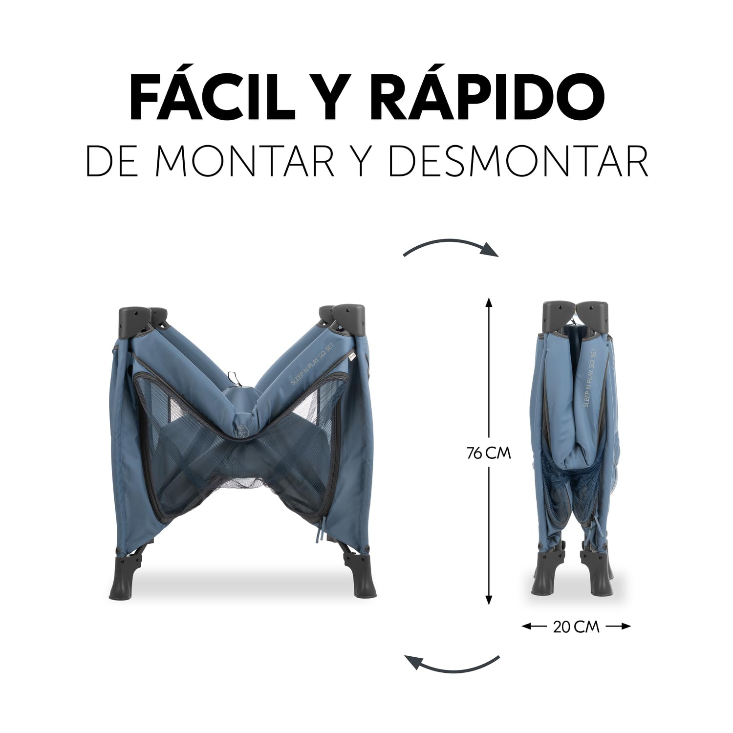 hauck Sleep N Play SQ Set de Cuna de Viaje y Parque Infantil Bebe - Cuna Gemelar con Colchón desde el Nacimiento, Corralito XL Plegable, Parques Infantiles Bolsa de Transporte Incluida - Azul