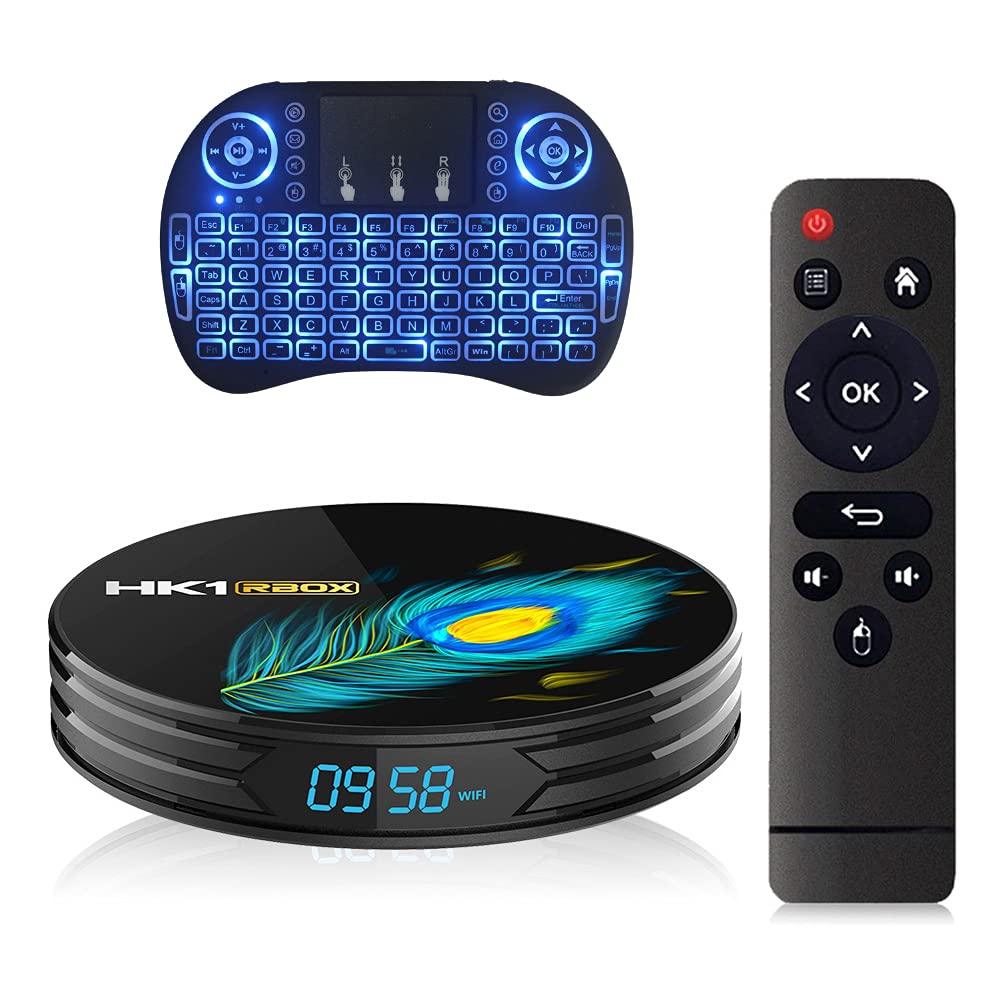 Android TV Box 11.0, Smart TV Box RK3318 8GB 64GB Support 2.4G 5.8G Wifi Bluetooth 4.1 with Mini Backlit Keyboard Ethernet LAN 3D 4K Video Android TV Player Google Mini PC Set Top TV Box,4GB+32GB