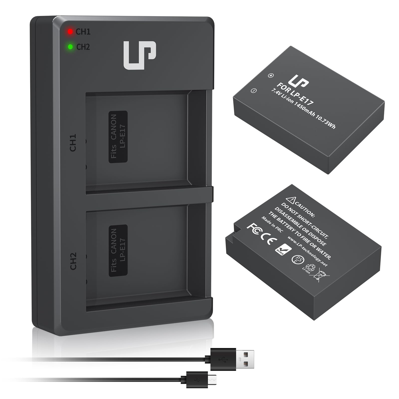 LP LP-E17 Battery Charger Pack, Compatible with Canon EOS R8, R10, R50, RP, Rebel T6i, T7i, T8i, T6s, SL2, SL3, EOS 77D, 200D, 750D, 760D, 800D, 8000D, M3, M5, M6 Mark II, KISS X8i & More DSLR Camera