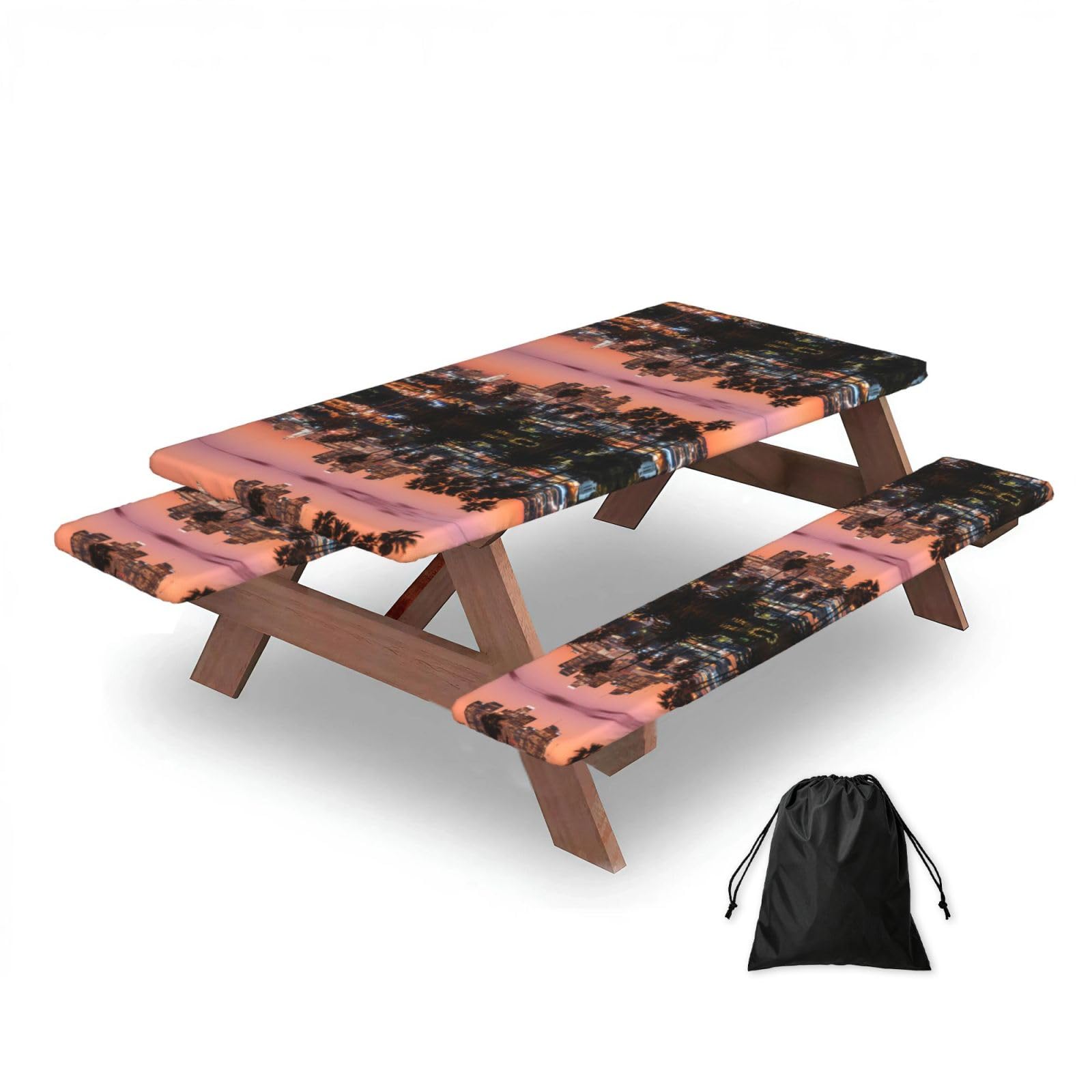 Zqytgfdc Black Los Angeles Palm Trees Rectangular Water-Repellent Picnic Tablecloths, Outdoor Camping, Picnic, Bbq