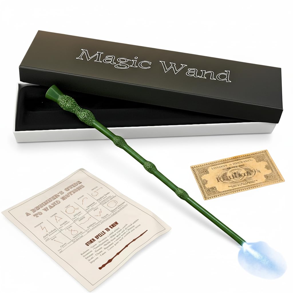 MilesMagic Light-Up Wizard Wand | Harry Potter LED Cosplay Wand 33 cm with Spell Guide, Platform Ticket & Gift Box | Halloween Magic Toy & Fan Collectible | Amazon Exclusive | (Dumbledore)