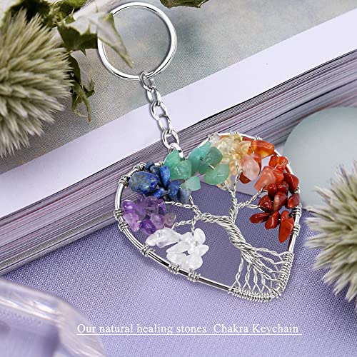 MYBOTA Tree of Life Keyring 7 Chakra Healing Crystal Tumbled Stone Natural Gemstone Car Key Chain Reiki Healing Keychain for Friendship Women Men Girls Bikes Home - Image 5