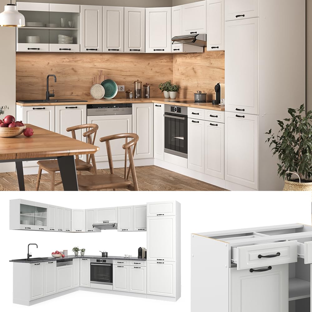Vicco Cuisine en Angle R-Line, Blanc Campagne/Blanc, 287 x 227 cm