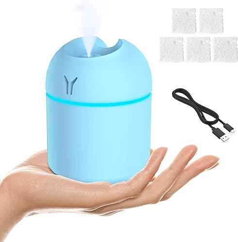 Mini humidificador portátil, humidificador pequeño de 8.5 fl oz, mini humidificador colorido 3 en 1 + luz nocturna + humidificador de automóvil,