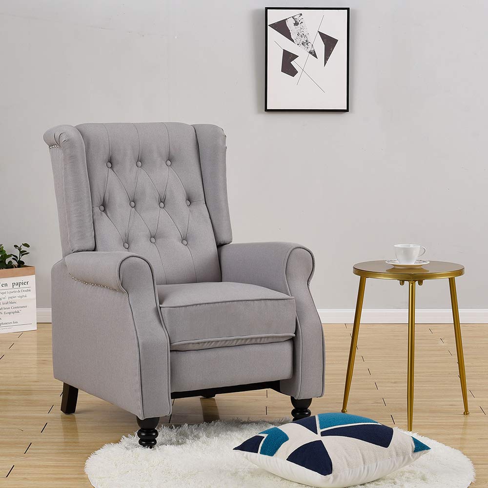 Panana Recliner Linen Fabric Armchair Adjustable Fireside Recliner Wing Back Chair Tub Chair Occasional Armchair Lounge Single Sofa for Living Room Bedroom (Linen Fabric Marl Grey)