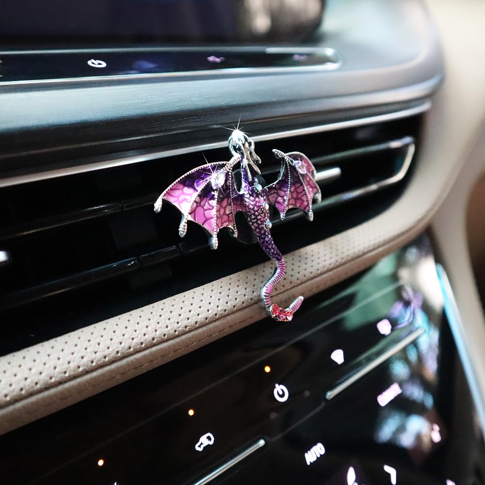 Bling Wyvern Car Air Freshener Vent Clips 2pcs Alloy Purple Enamel Dragon Vent Clips Car Accessories Refillable Car — view 5