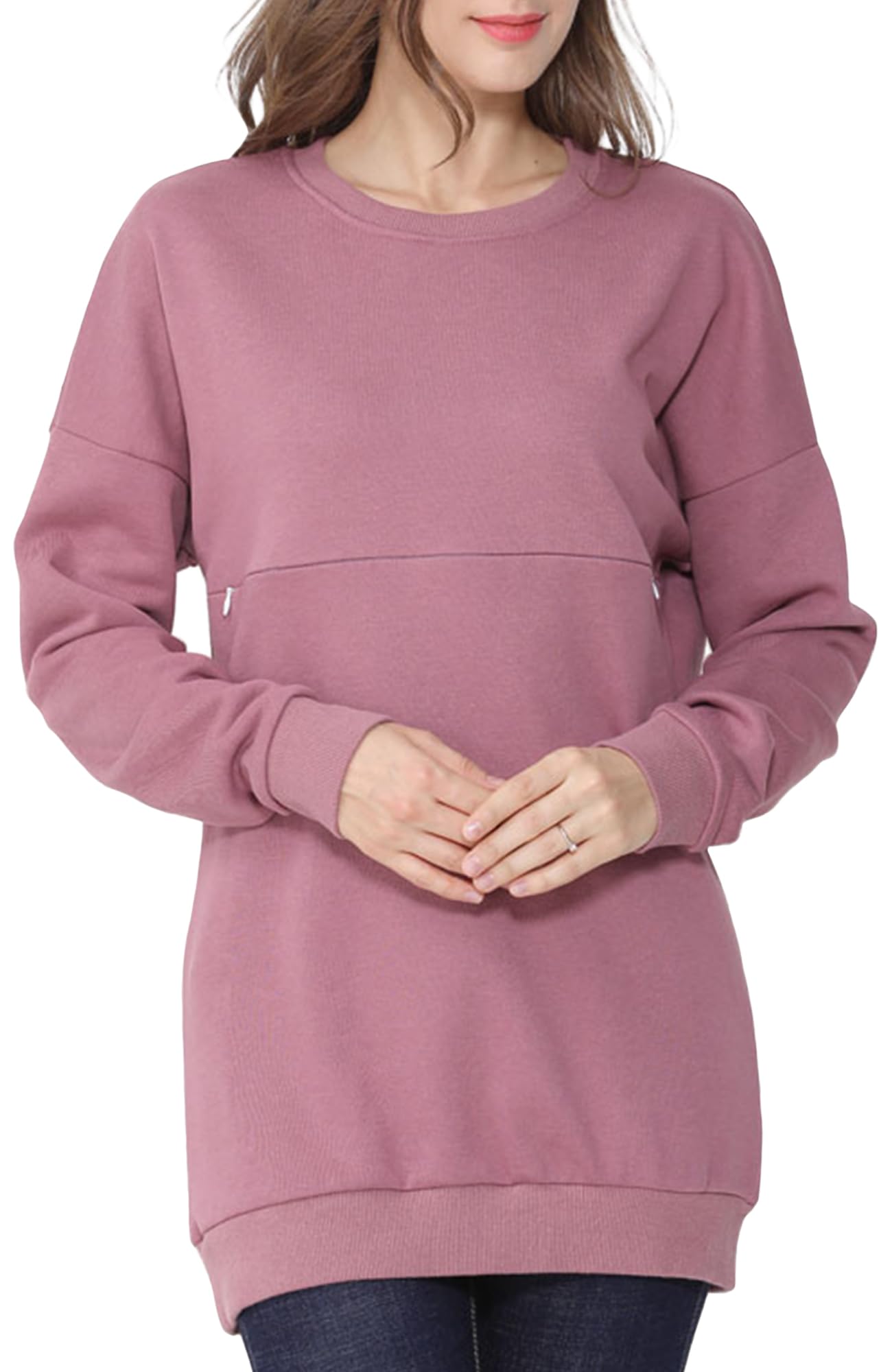 FEOYA Allaitement Sweatshirt Décontracté Enceintes Maternité Sweat-Shirt à Manches Longues Confortable Haut d'allaitement Vêtements de Grossesse Pull Chaud S-4XL