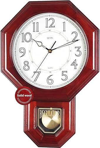 Miniatura 16 de JUSTIME Traditional Schoolhouse - Reloj de pared de péndulo de madera maciza con campanillas cada hora con melodía Westminster (madera natural con