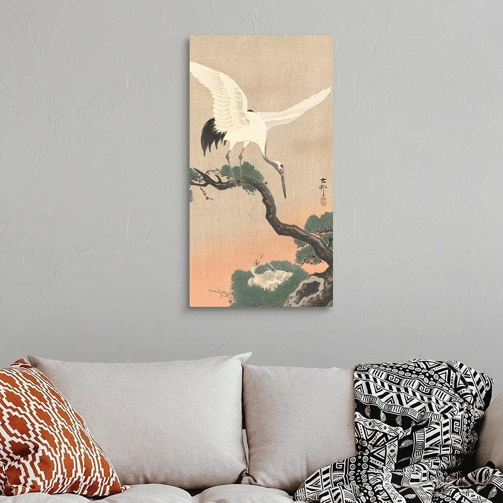SYSMYXGS Easy Paint by Numbers Kits for Adults Beginner DIY Acrylic Painting with Paints Brushes on Oil Canvas,Home Wall Decoration Gift — Japanese Crane on Pine Branch by Ohara koson, by Ohara Koson