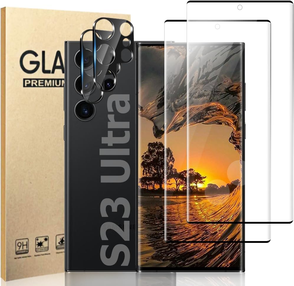For Samsung S23 Ultra Screen Protector + 2 Pack Lens Protector [2+2 Pack],HD Clear Tempered Glass Film, Touch Sensitive, 9H Hardness, Tempered Glass Screen Protector for Galaxy S23 Ultra