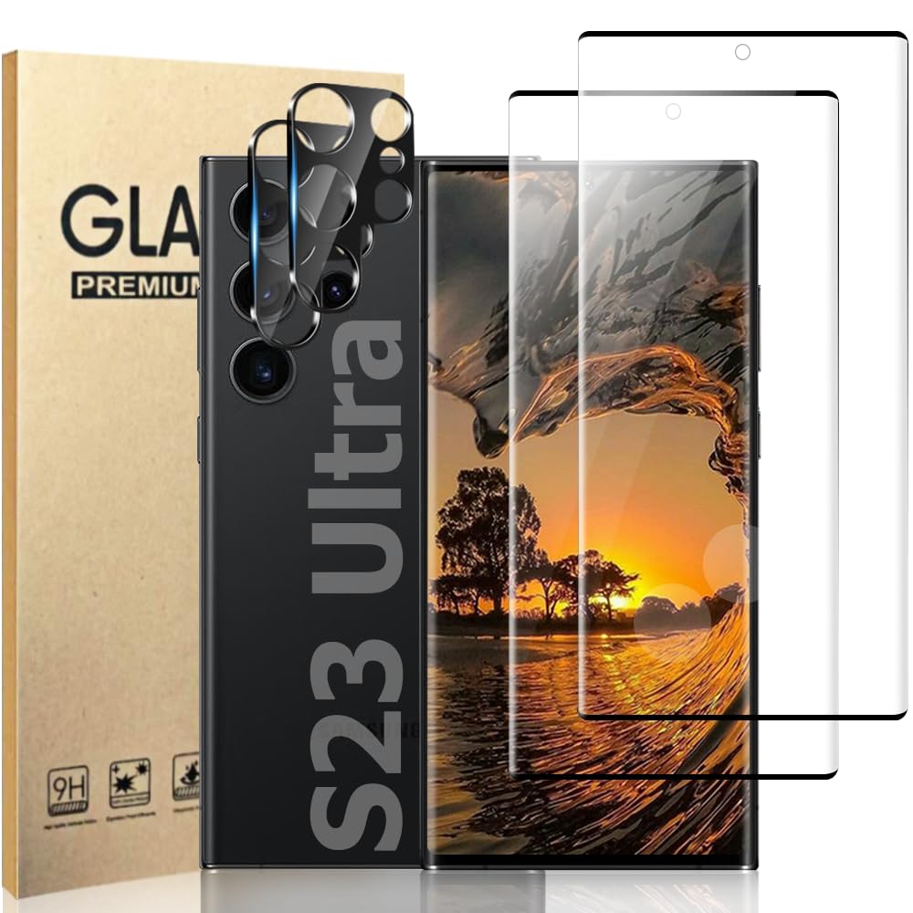 For Samsung S23 Ultra Screen Protector + 2 Pack Lens Protector [2+2 Pack],HD Clear Tempered Glass Film, Touch Sensitive, 9H Hardness, Tempered Glass Screen Protector for Galaxy S23 Ultra
