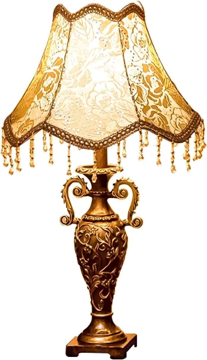 Dfaeekiyo One Color European Creative Base Table Lamp With Fabric Shade Warm Romantic Bedside With Resin Body Victorian