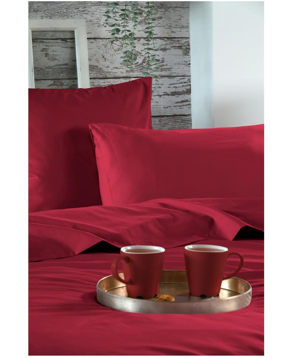 Housse de Couette en Percale de Coton uni 260 x 240 cm Elysée Rouge