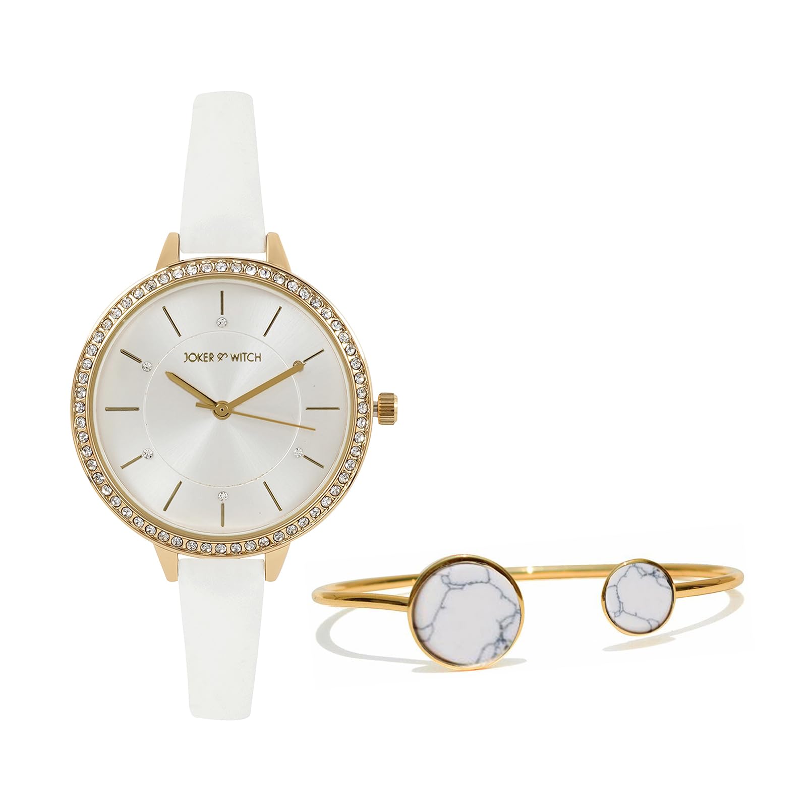Joker & Witch Leather Women Lorelai Analog Watch Bracelet Stack, Silver Dial, White Band (B0C7L7D2R1) Amazon Price History, Amazon Price Tracker
