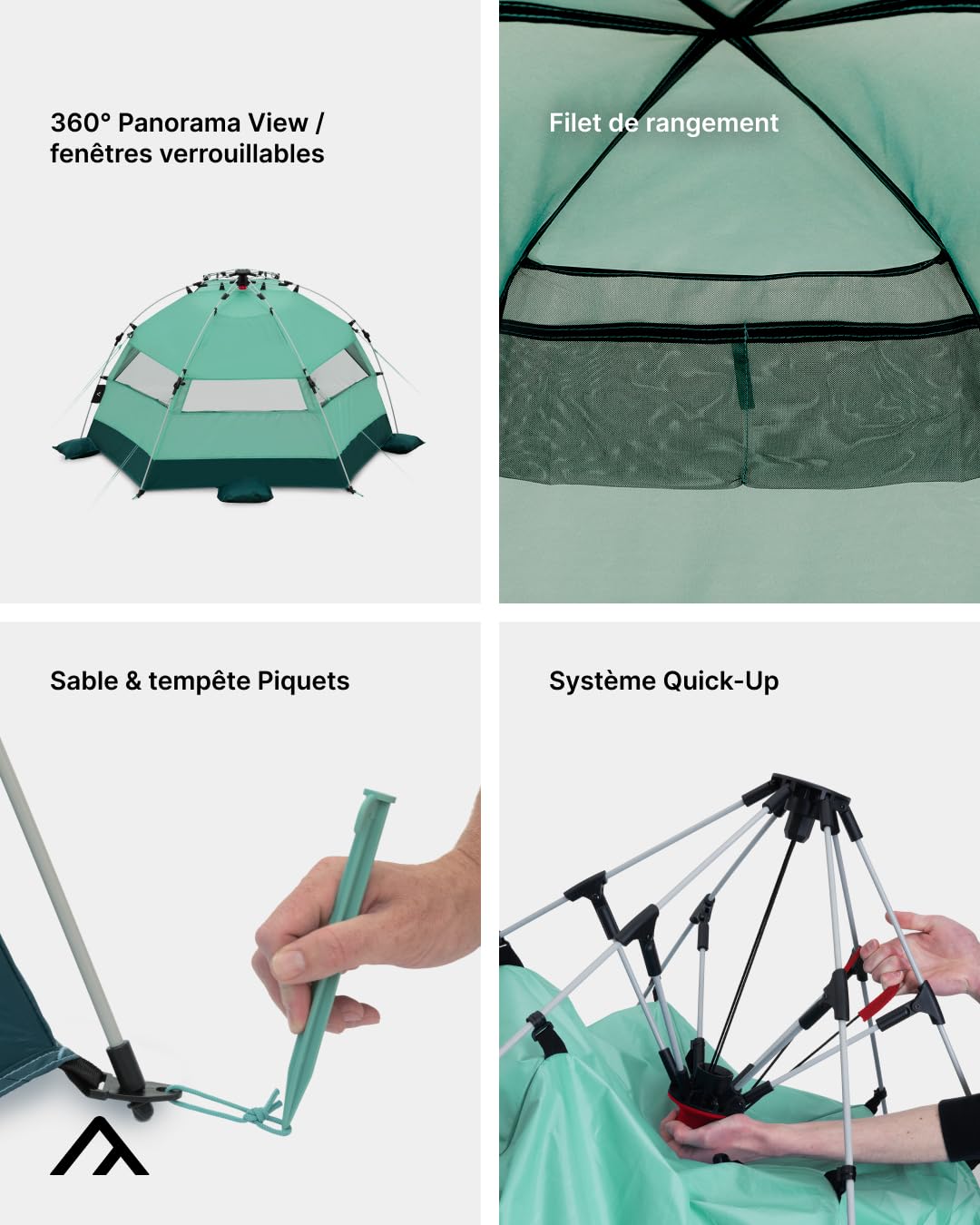 qeedo Quick Bay Tente de Plage (UV80) pour 2 Personnes avec Roll-in-Bag, piquets en Plastique et Cordes d'ancrage - Protection Solaire pour familles, Enfants, bébés ou Chiens - Bahamamint