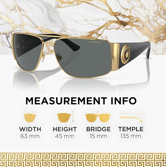 VERSACE VE2163 Rectangle Shape Metal POLARIZED Sunglasses 63mm