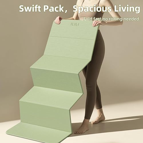 Miniatura 2 de ILILI Tapete de yoga plegable, 0.394 in de grosor, material TPE, suave y cómodo tapete plegable de 0.4 pulgadas, fácil de transportar y almacenar,