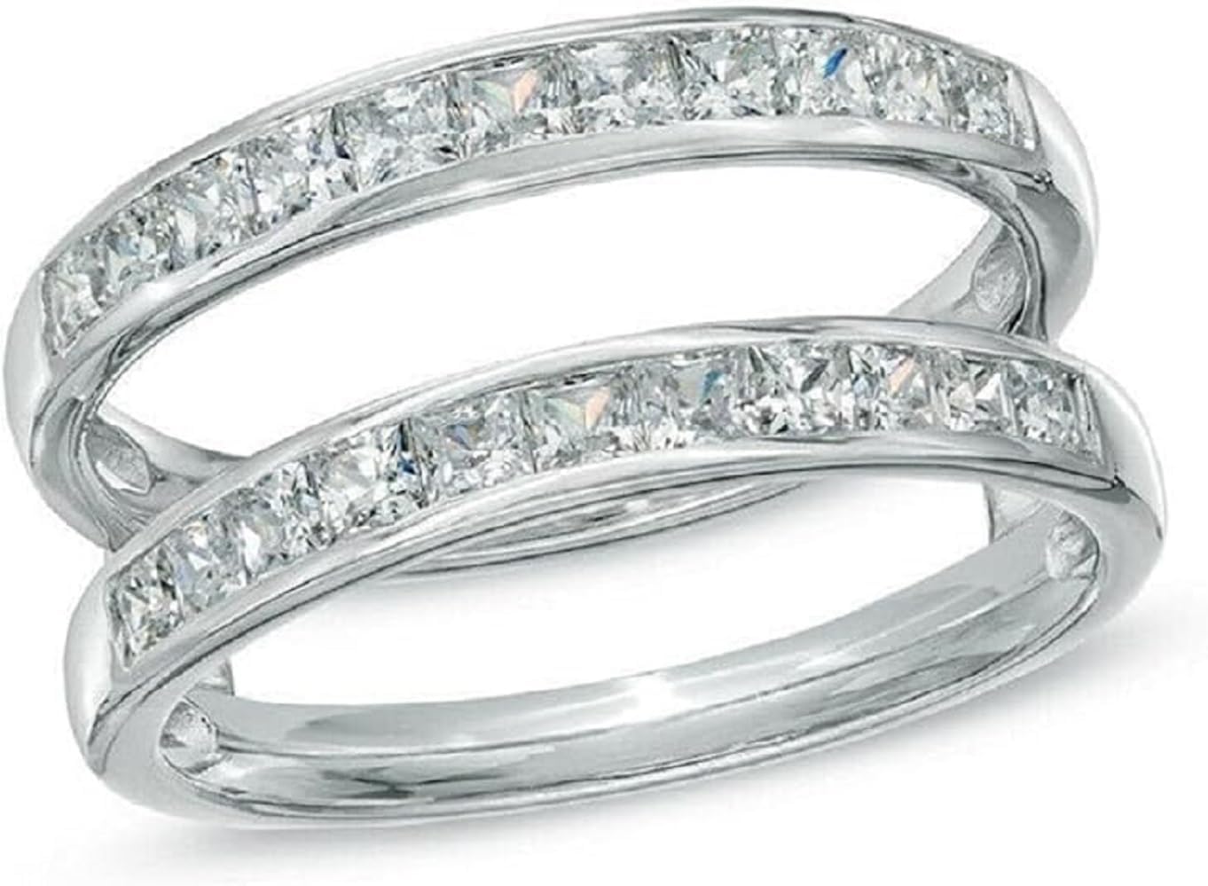 14K White Gold Finish Princess Cut White Diamond Channel Set Engagement Wedding Enhancer Wrap Ring Guard for Women's