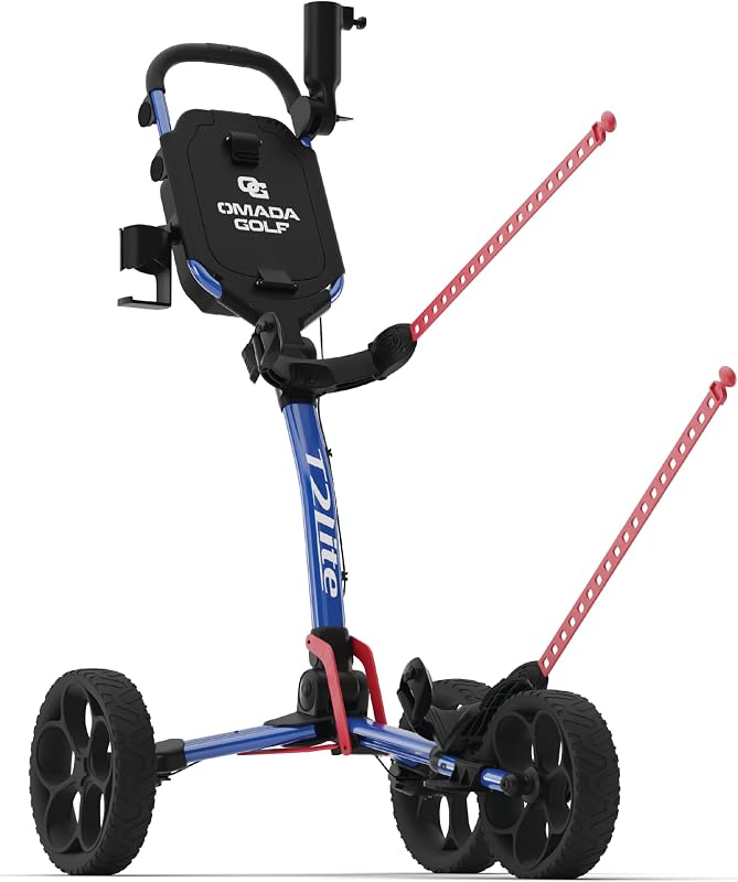T2Lite Golf Push Cart | Lightweight, Ultra-Compact Folding Golf Cart | Large All Terrain Wheels | Umbrella Holder Included | Deep Storage Console | Adjustable Handle, Handbrake + Cup Holder