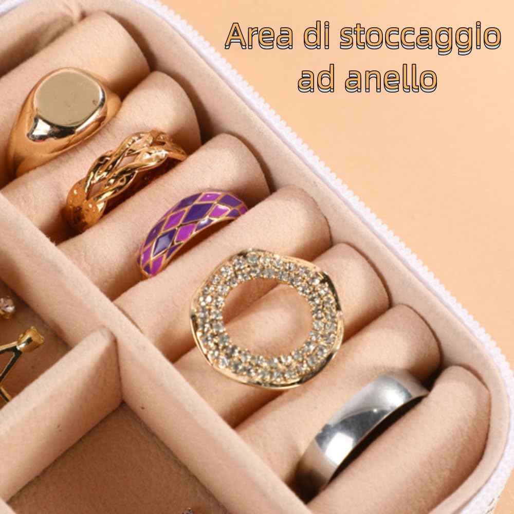 Portagioie Da Viaggio Con Lettera M - Scatola Con Specchio, Ecopelle, Interno Organizzato, 10x10x5 Cm - Foto 10