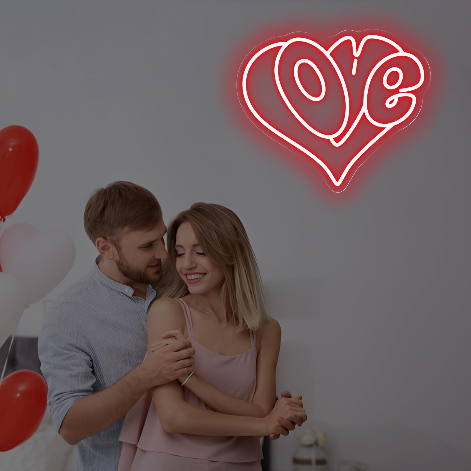 Letrero de neón con forma de corazón de amor, luz LED romántica roja para dormitorio, regalo del día de San Valentín, decoración romántica del hogar, arte de pared para parejas, 15 x 12.6 pulgadas
