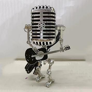 Microphone Robot Lamp Statue Industrial Table Lamp, Retro Steam Punk Robot Lamp Decor Night Light Creative Fun Desk Lamp for Home Office Desk Bedrooms Bar Restaurant,Black