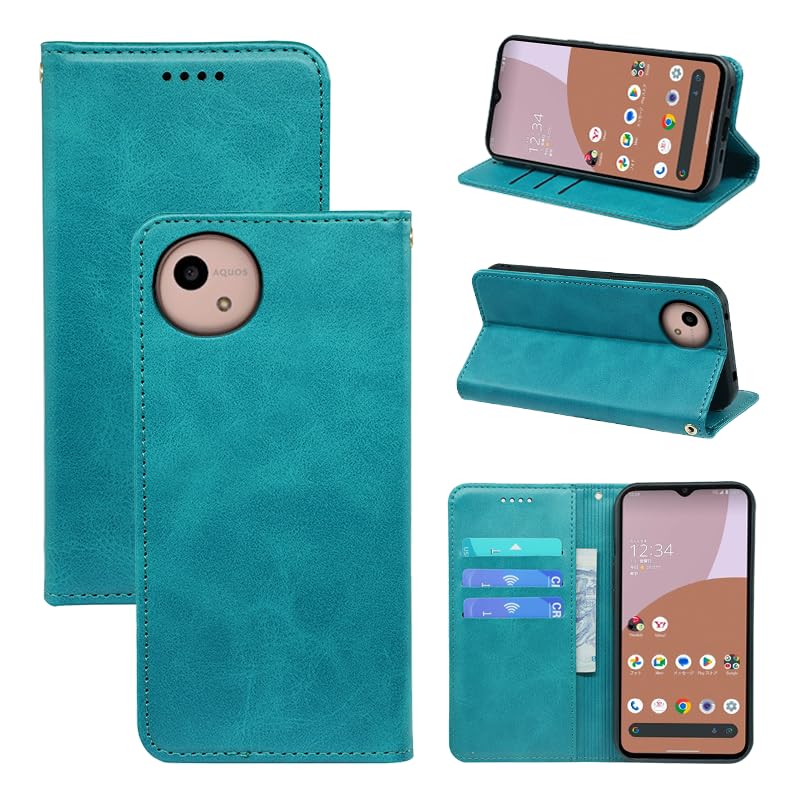 適用 AQUOS wish5 ケース 手帳型 wish5 手帳型ケース スマホケース カバー 手帳型 PUレザー カード収納 財布型 耐衝撃 ケース マグネット スタンド機能付き 5色(AQUOS wish5 SH-52F 用 ケース 手帳型) (グリーン)