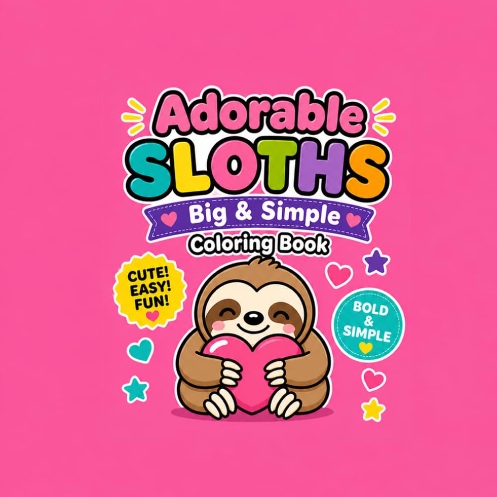 Adorable Sloths: Big and Simple Coloring Book (Cute And Cozy Coloring Books)