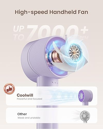 Miniatura 2 de Mini ventilador turbo portátil de mano, dispositivo de enfriamiento personal de alta velocidad de 4 velocidades máximo 16 horas, bolsa recargable