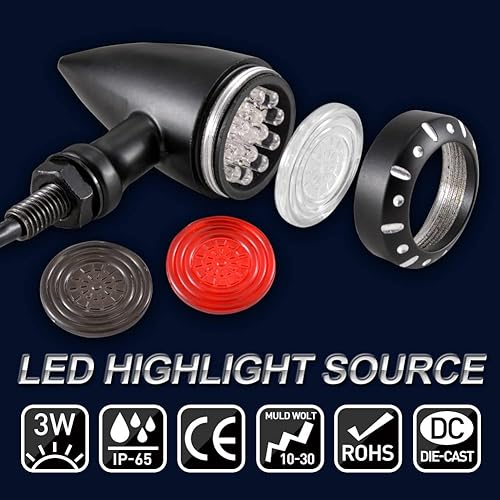 Miniatura 3 de KATUR Luz trasera LED tipo bala para motocicleta, luz intermitente, luz de freno, resistente de 12 V, compatible con Harley Chopper Cruiser Bobber