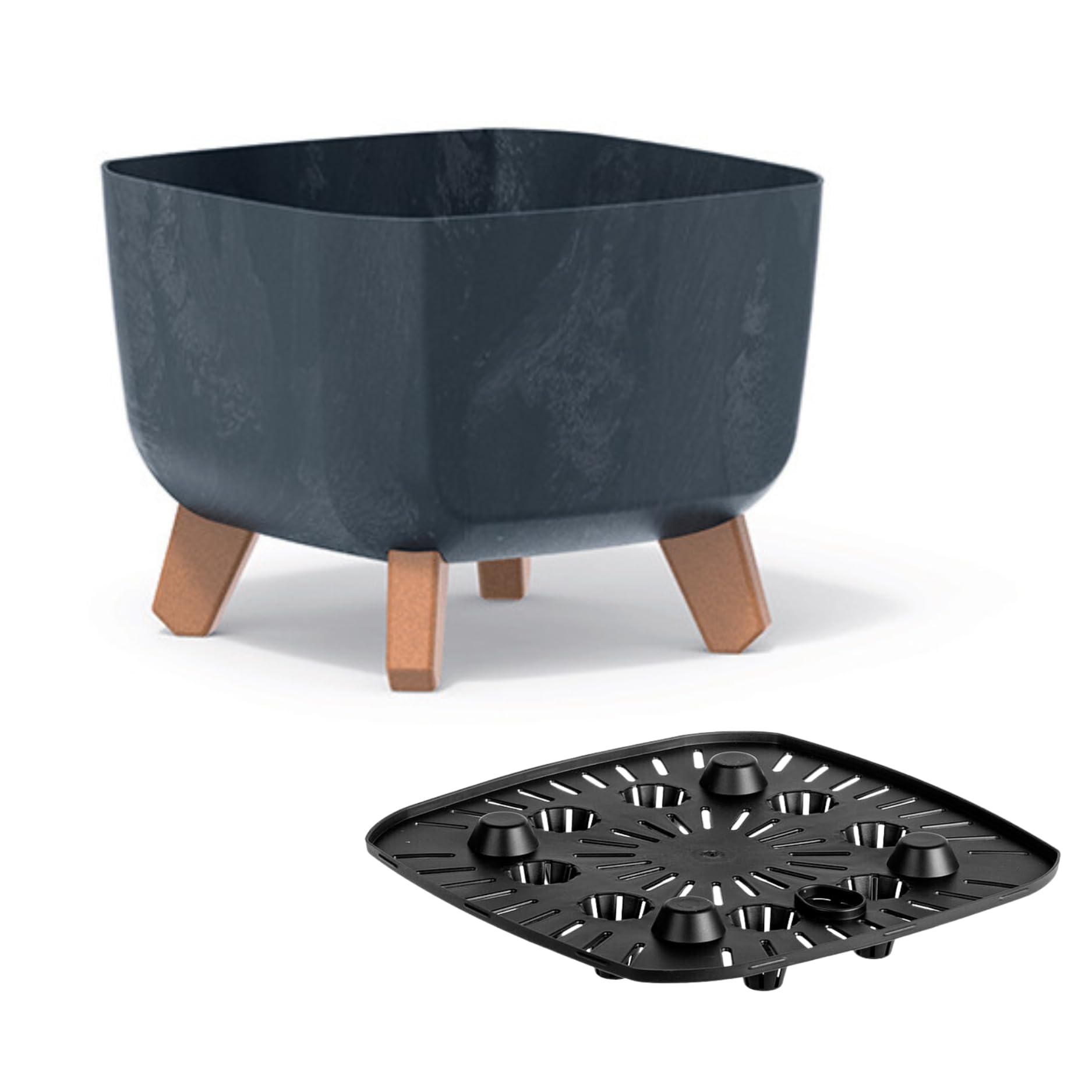Prosperplast (Anthracite Concrete, Small) Low Planter Flower Pot With Legs Insert Square Decorative Indoor Outdoor 3 Sizes